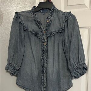 Democracy Blue Ruffled Blouse